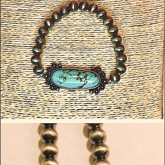 TURQUOISE CONCHO NAVAJO PEARLS BRACELET LAST 1 STRETCHES TO FIT ALL  NEW - Picture 6 of 13